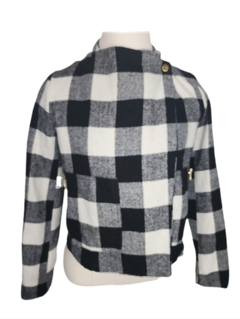 Me Jane Jacket Plaid Crossover Snap Black Size XS